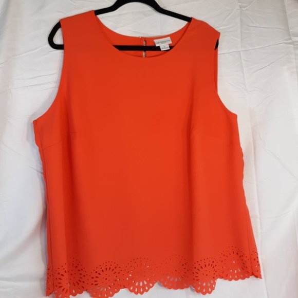 SOLD--Liz Claiborne Woman Blouse Women's 1X Orange Eyelet Career Business Shirt - Picture 2 of 8